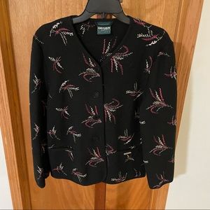 Geiger Women's Pure New Wool Jacket Black with Embroiderded Pattern Size 40